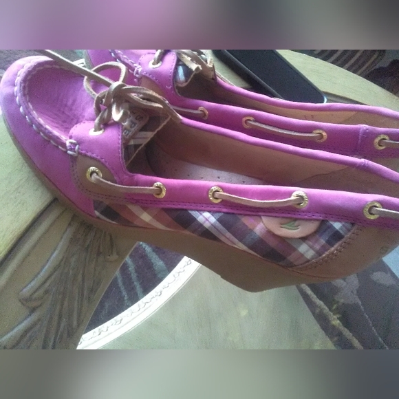 BNWOT PINK SPERRY TOP SIDERS HIGH HEELS (WEDGES) OMG ADORABLE! SZ. 8 M LEATHER - Picture 9 of 12